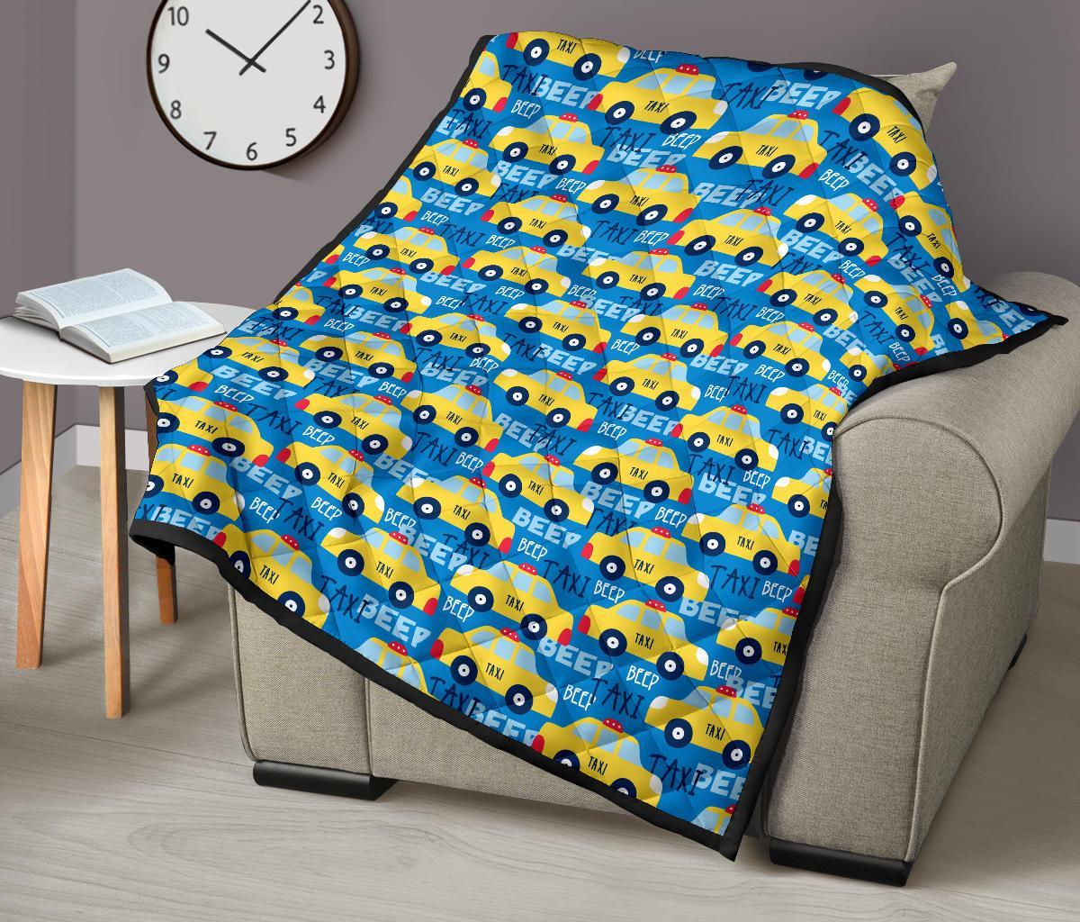 Taxi Car Pattern Print Quilt-grizzshop