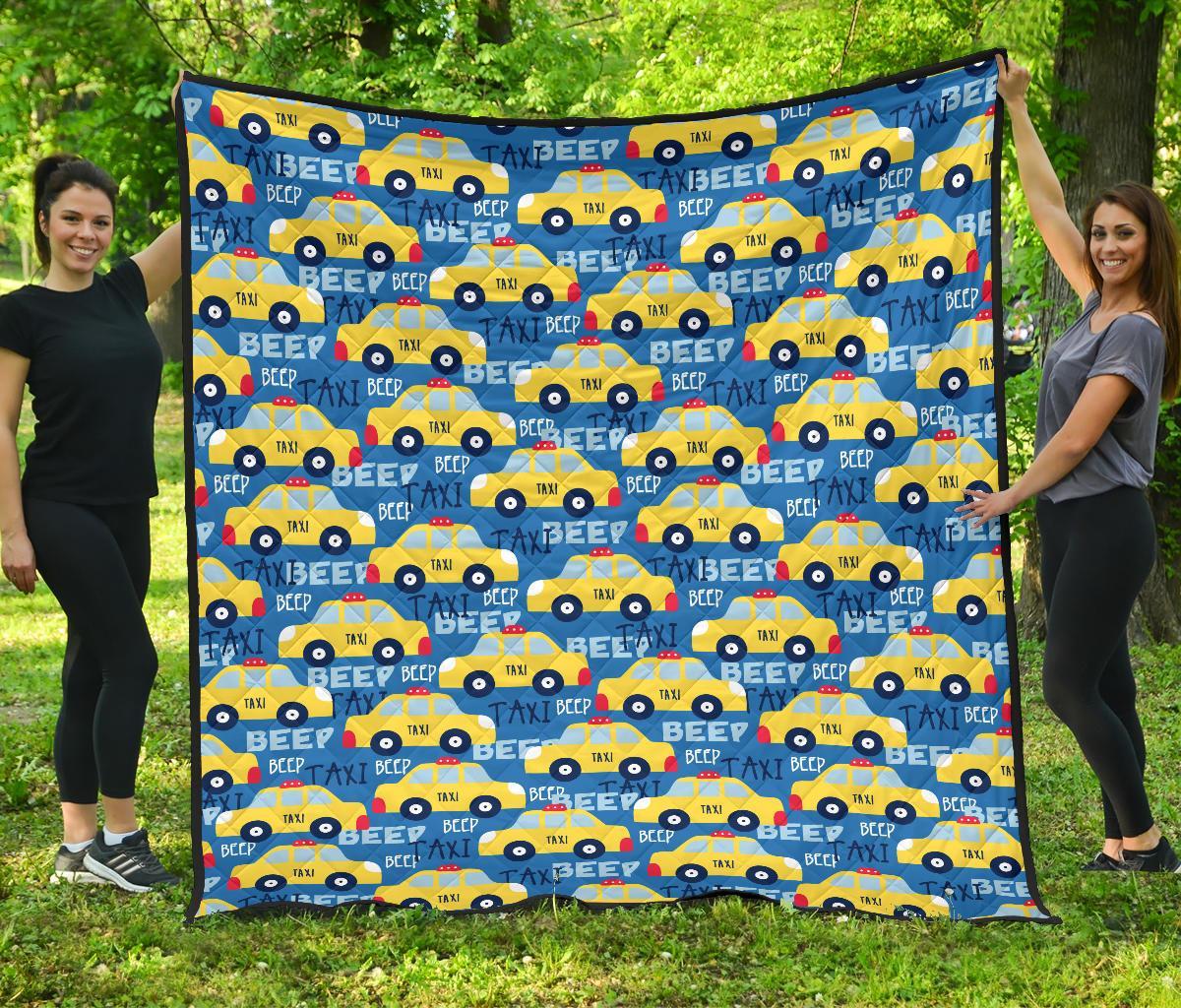 Taxi Car Pattern Print Quilt-grizzshop