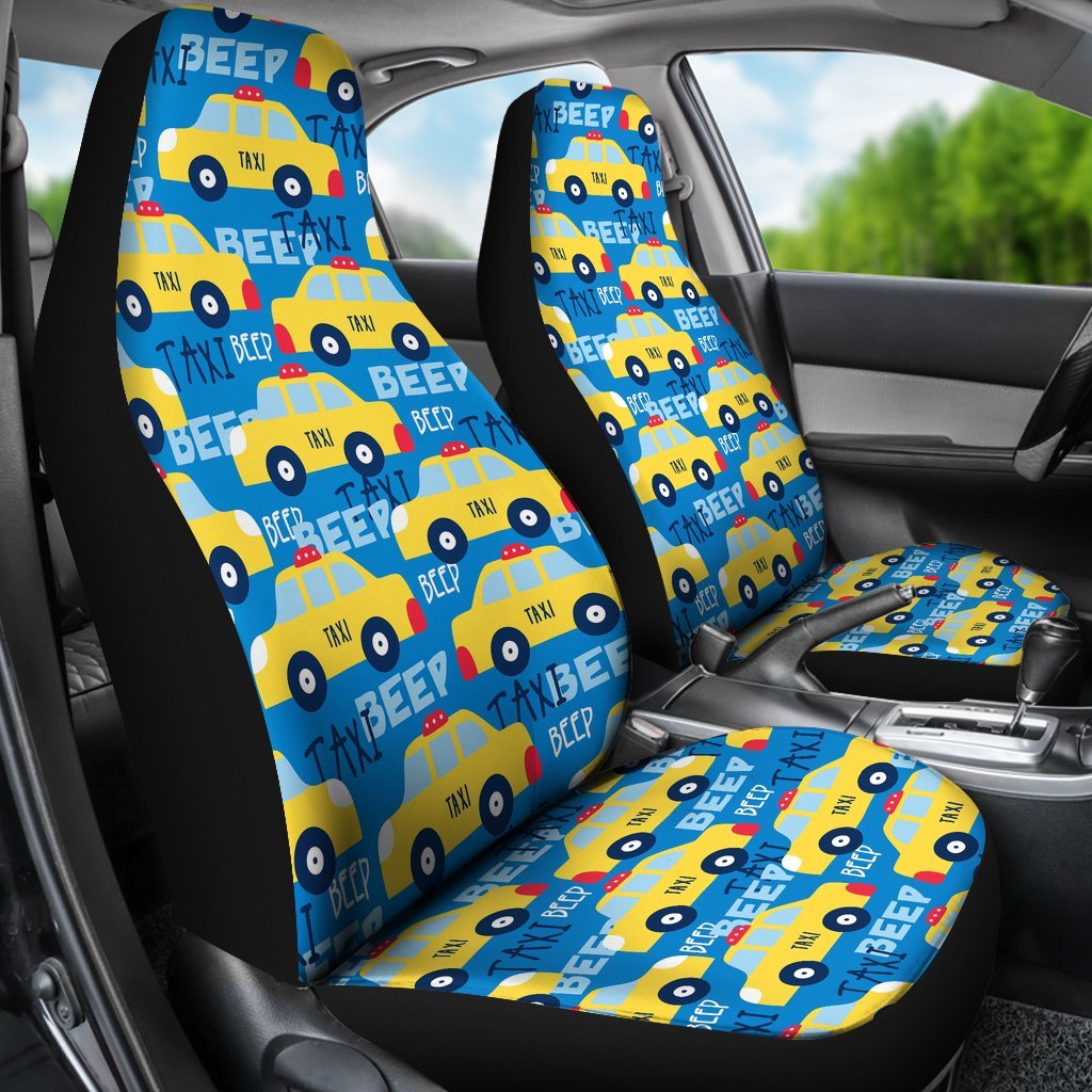 Taxi Car Pattern Print Universal Fit Car Seat Covers-grizzshop