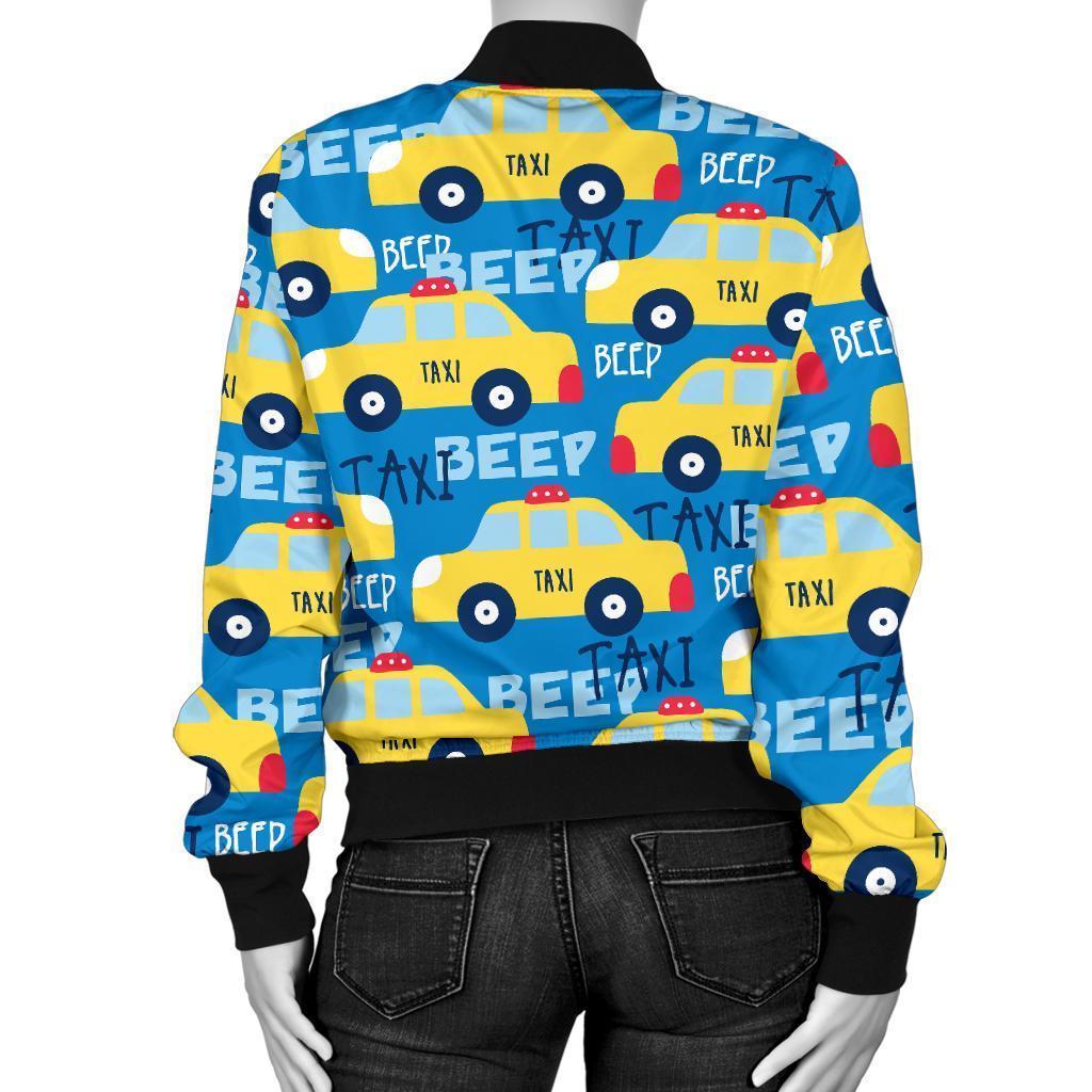 Taxi Car Pattern Print Women Casual Bomber Jacket-grizzshop