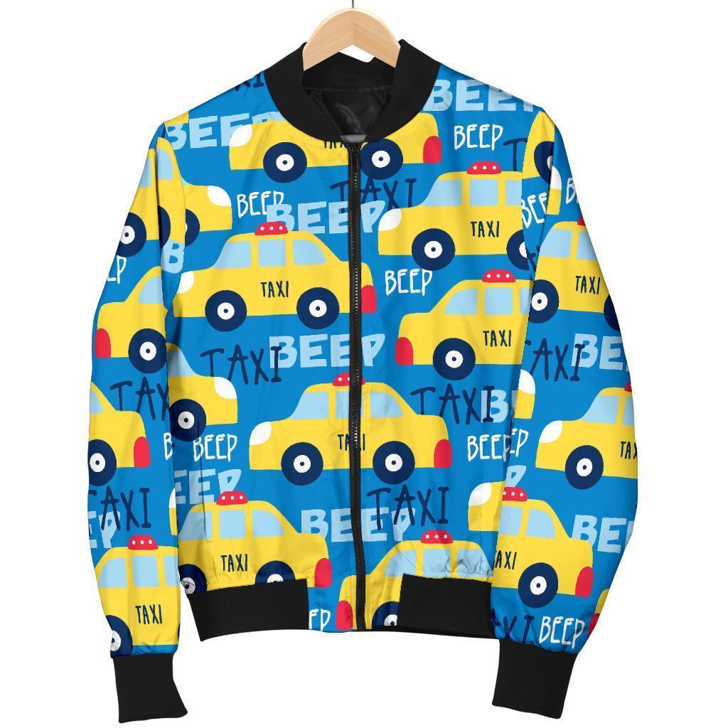 Taxi Car Pattern Print Women Casual Bomber Jacket-grizzshop