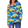 Taxi Car Pattern Print Women Off Shoulder Sweatshirt-grizzshop