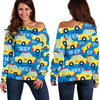 Taxi Car Pattern Print Women Off Shoulder Sweatshirt-grizzshop