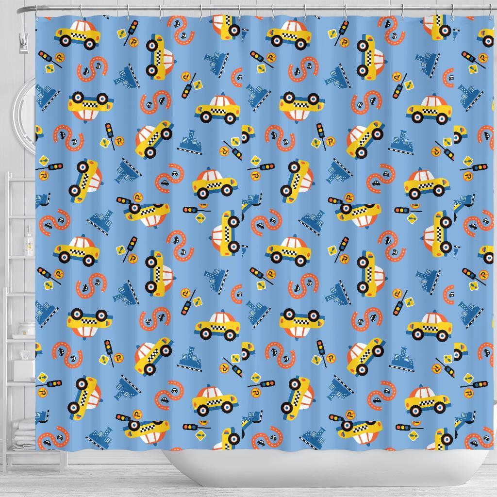 Taxi Car Print Pattern Bathroom Shower Curtain-grizzshop