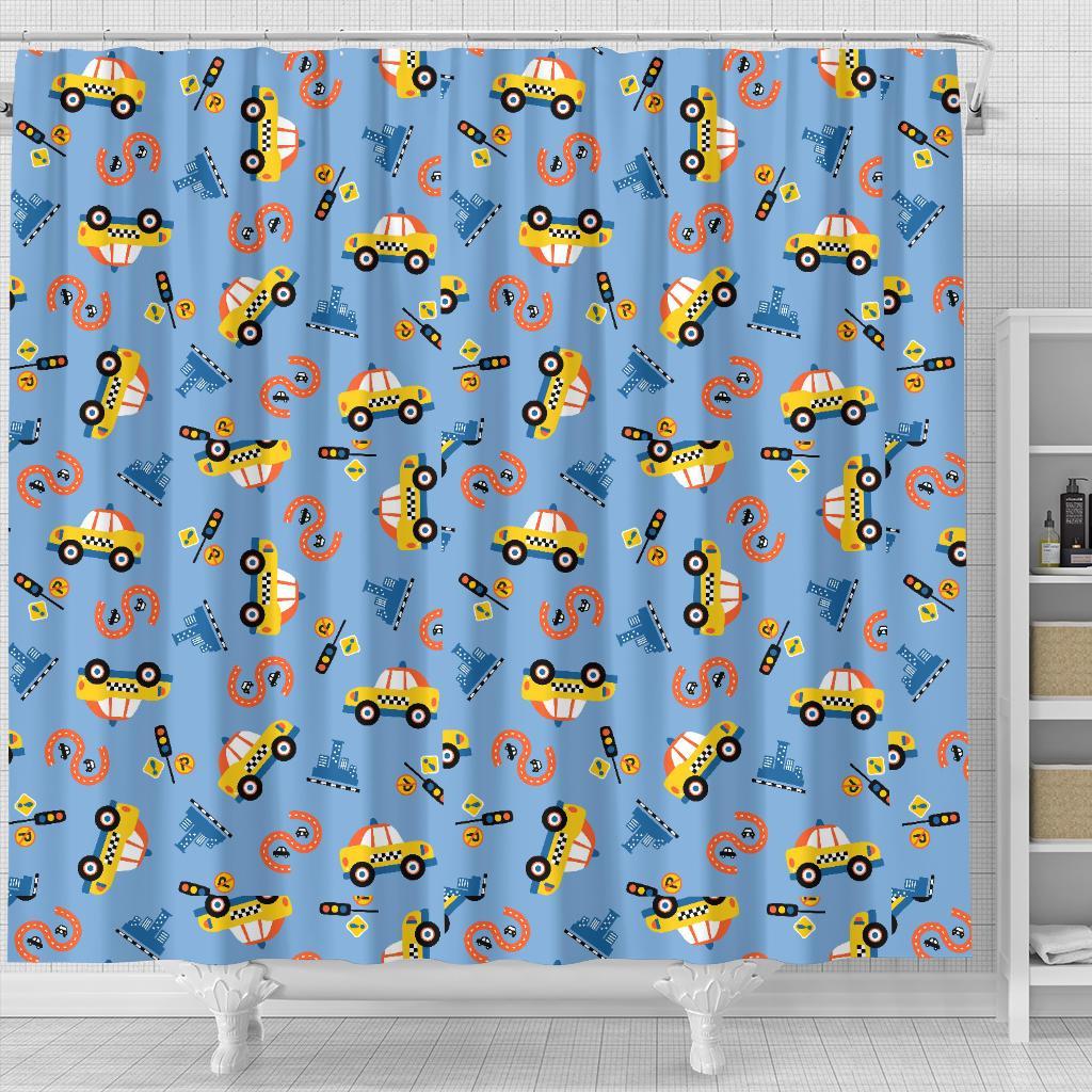 Taxi Car Print Pattern Bathroom Shower Curtain-grizzshop