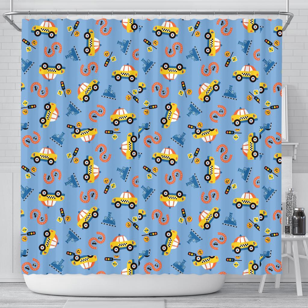 Taxi Car Print Pattern Bathroom Shower Curtain-grizzshop