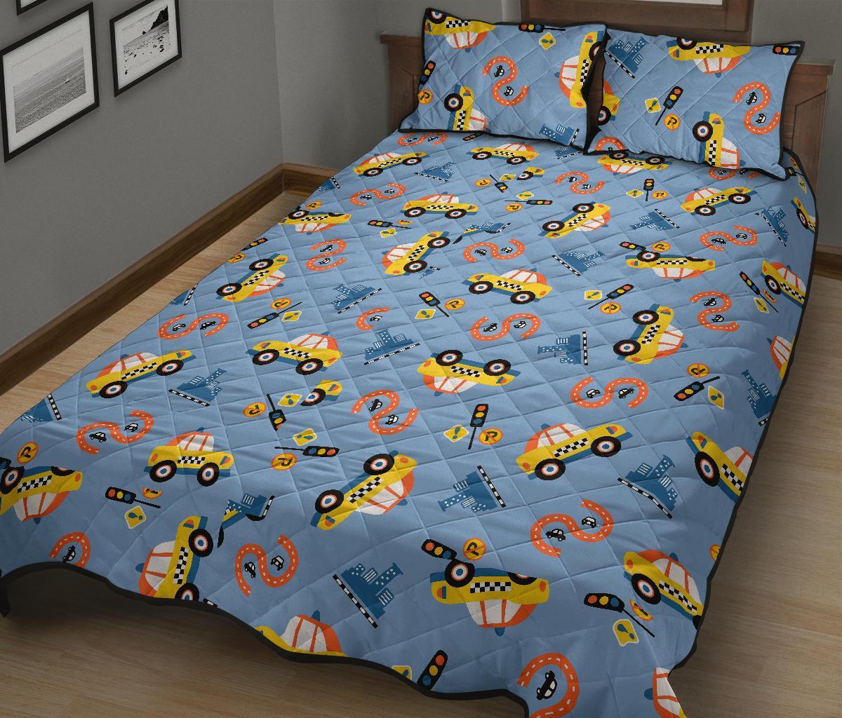 Taxi Car Print Pattern Bed Set Quilt-grizzshop