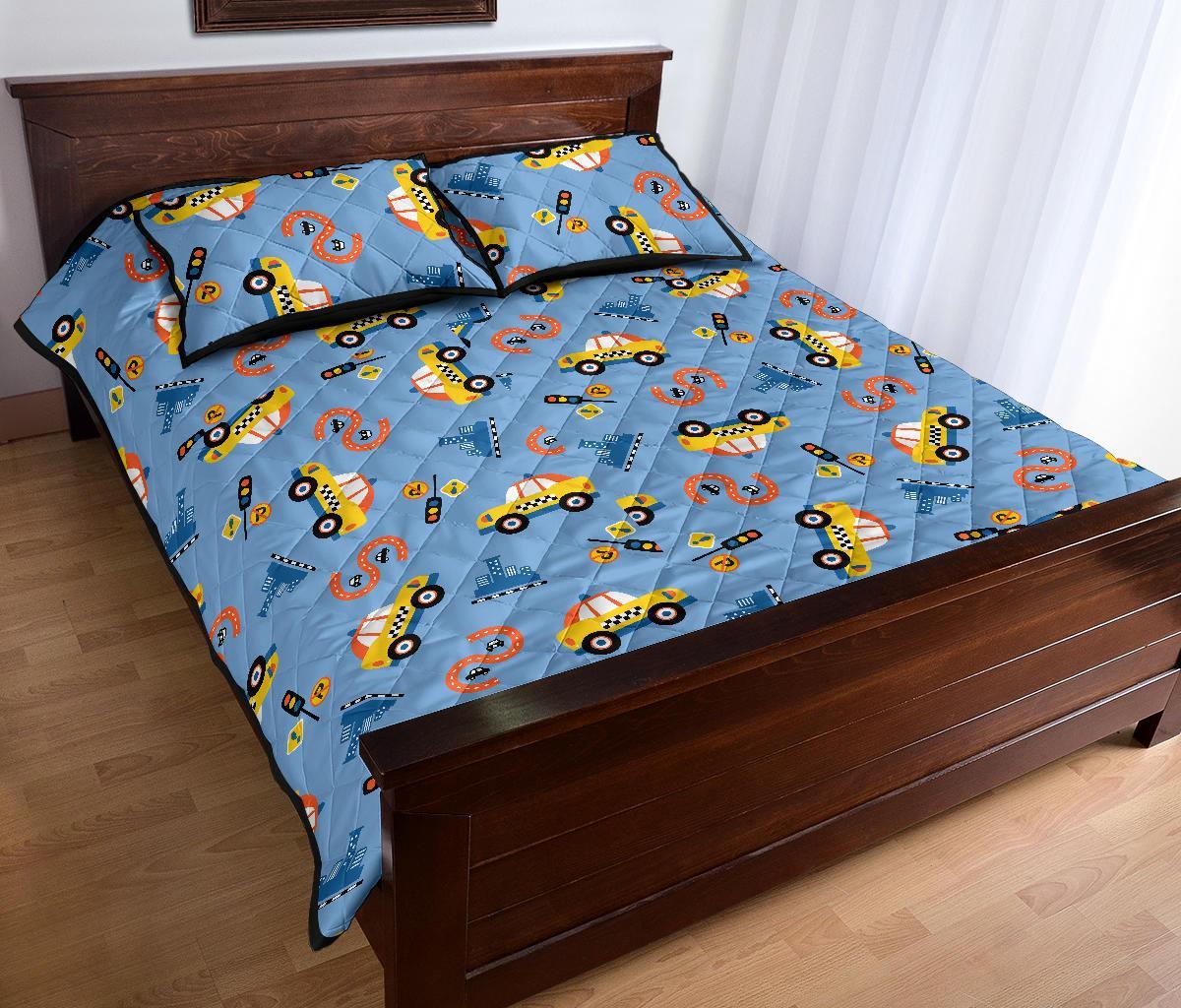 Taxi Car Print Pattern Bed Set Quilt-grizzshop