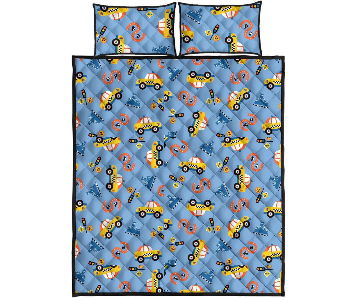 Taxi Car Print Pattern Bed Set Quilt-grizzshop