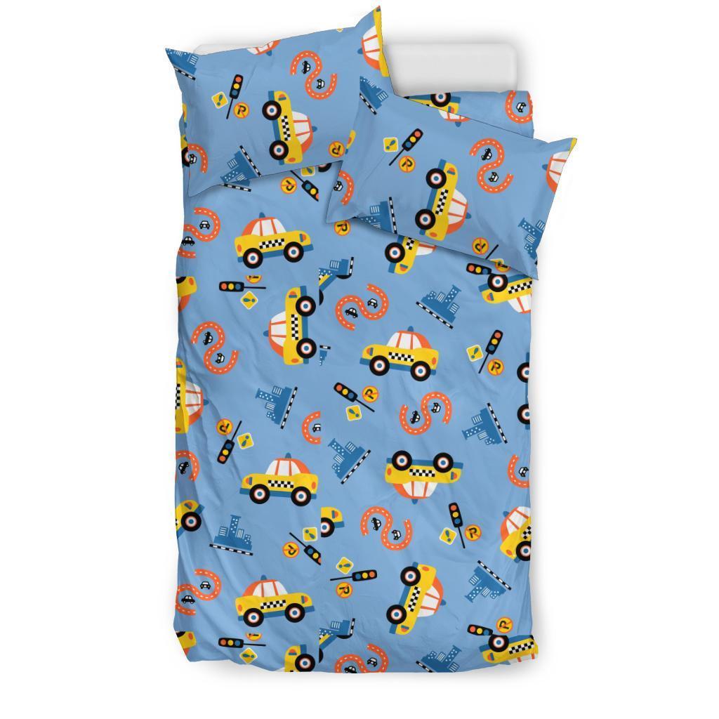 Taxi Car Print Pattern Duvet Cover Bedding Set-grizzshop