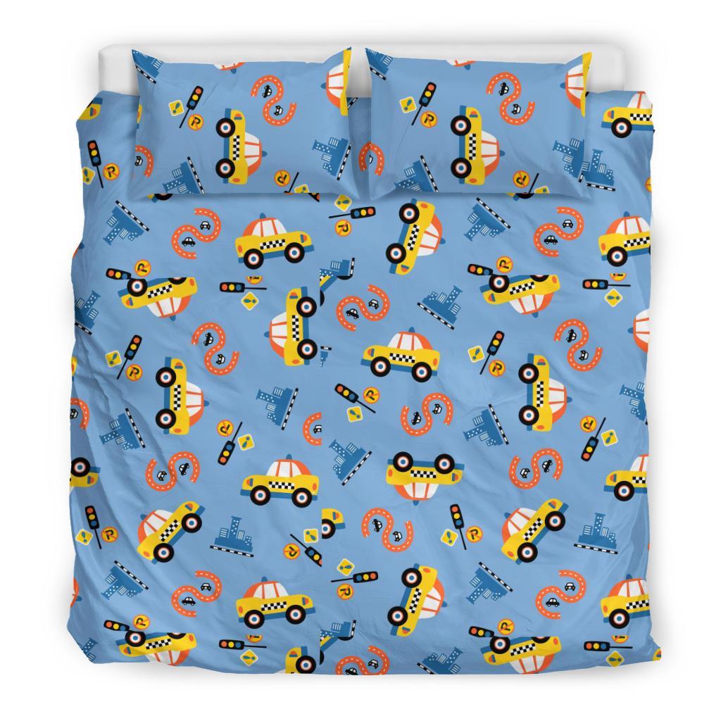 Taxi Car Print Pattern Duvet Cover Bedding Set-grizzshop