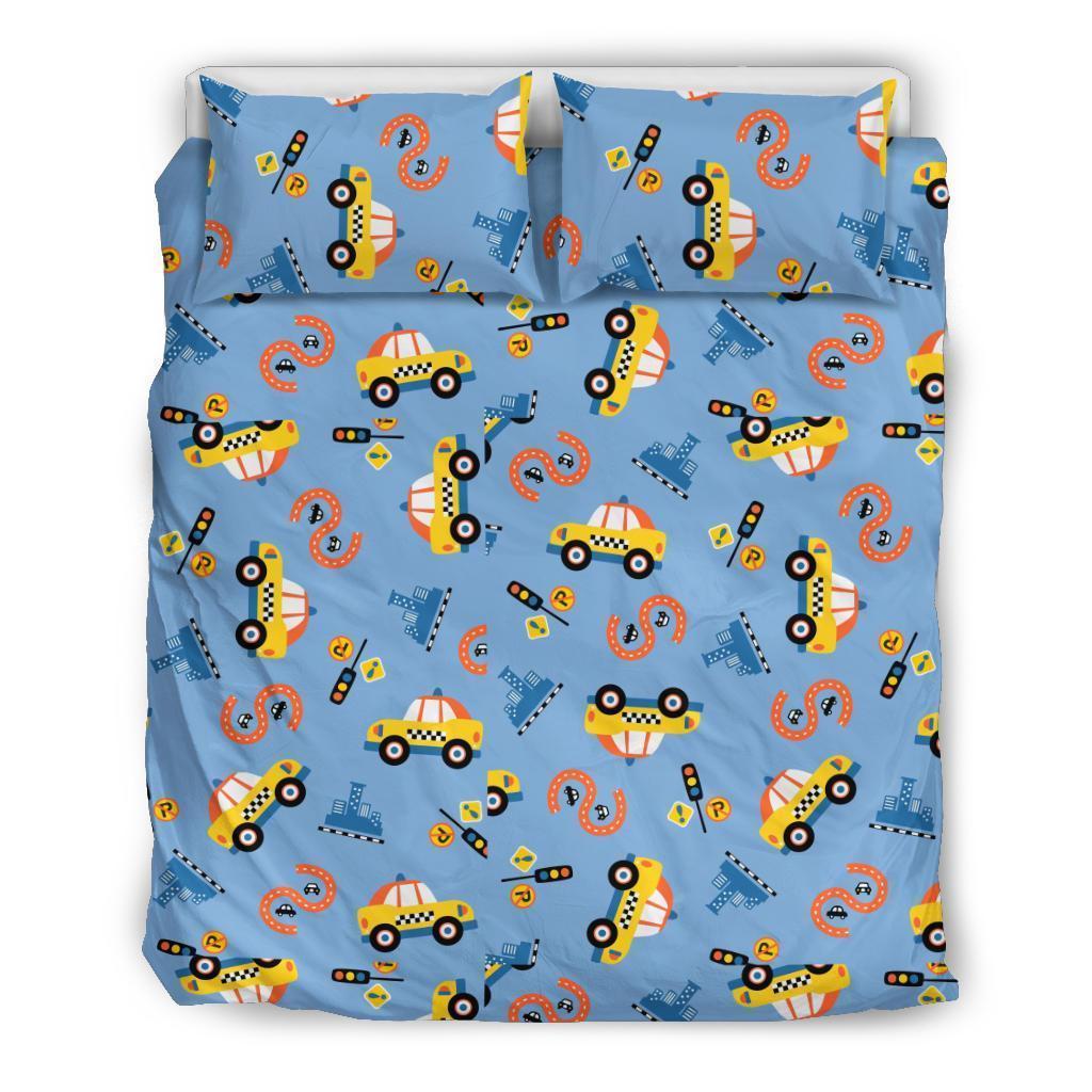 Taxi Car Print Pattern Duvet Cover Bedding Set-grizzshop