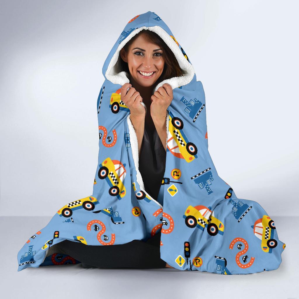 Taxi Car Print Pattern Hooded Blanket-grizzshop