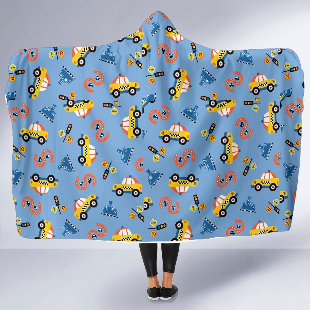 Taxi Car Print Pattern Hooded Blanket-grizzshop