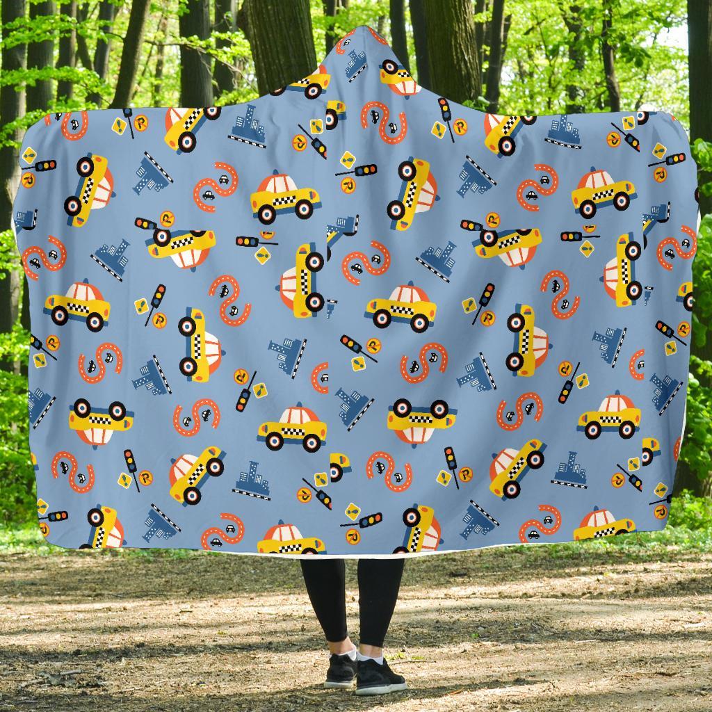 Taxi Car Print Pattern Hooded Blanket-grizzshop