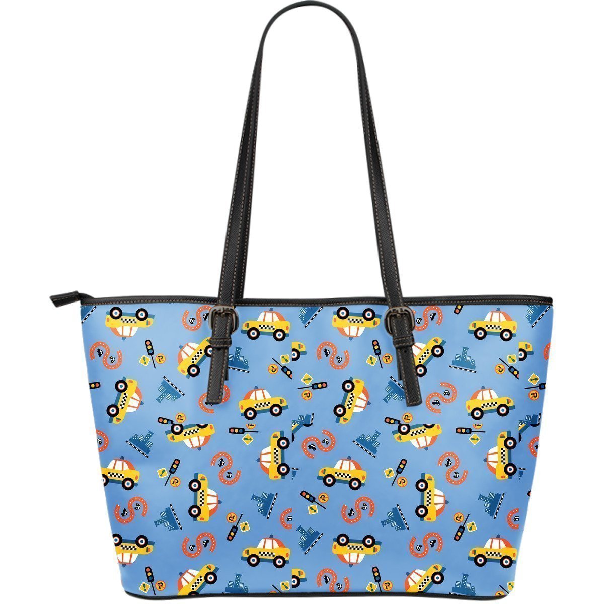 Taxi Car Print Pattern Leather Tote Bag-grizzshop