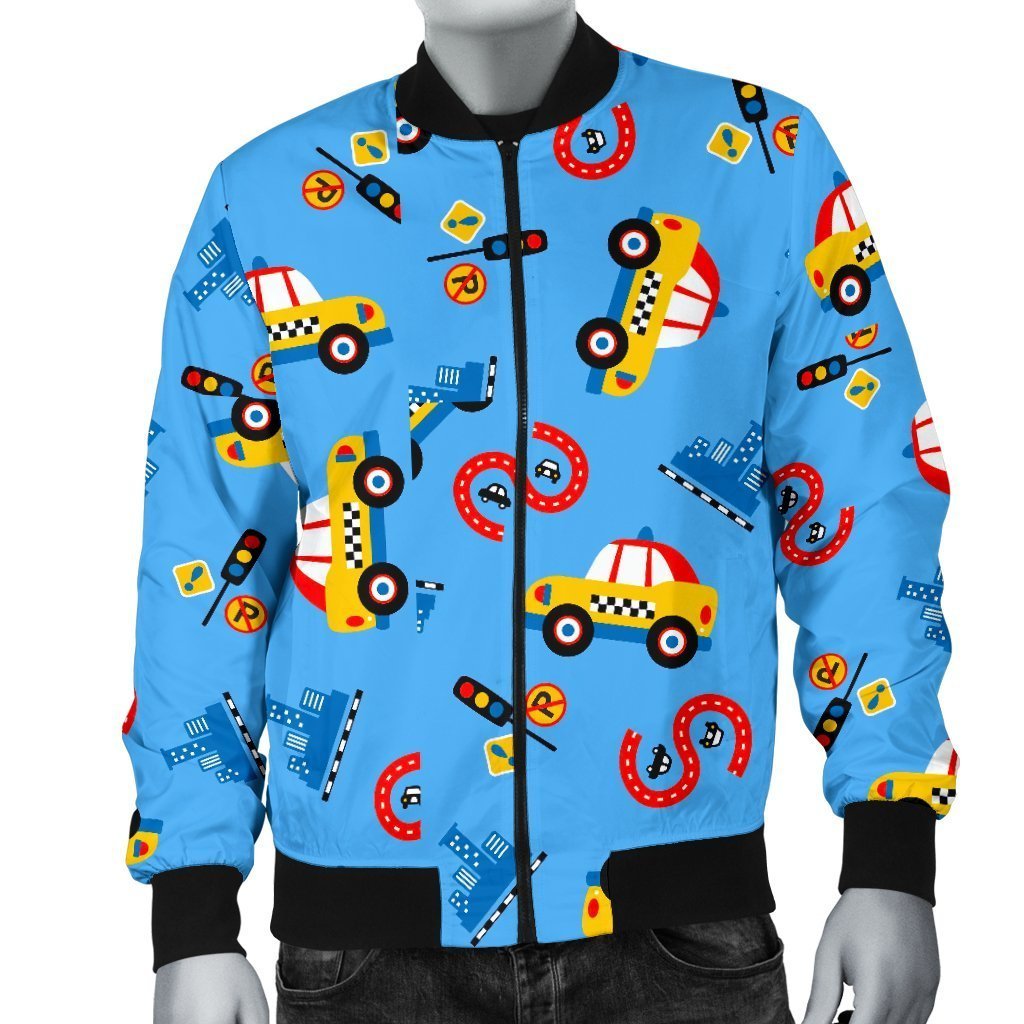 Taxi Car Print Pattern Men's Bomber Jacket-grizzshop