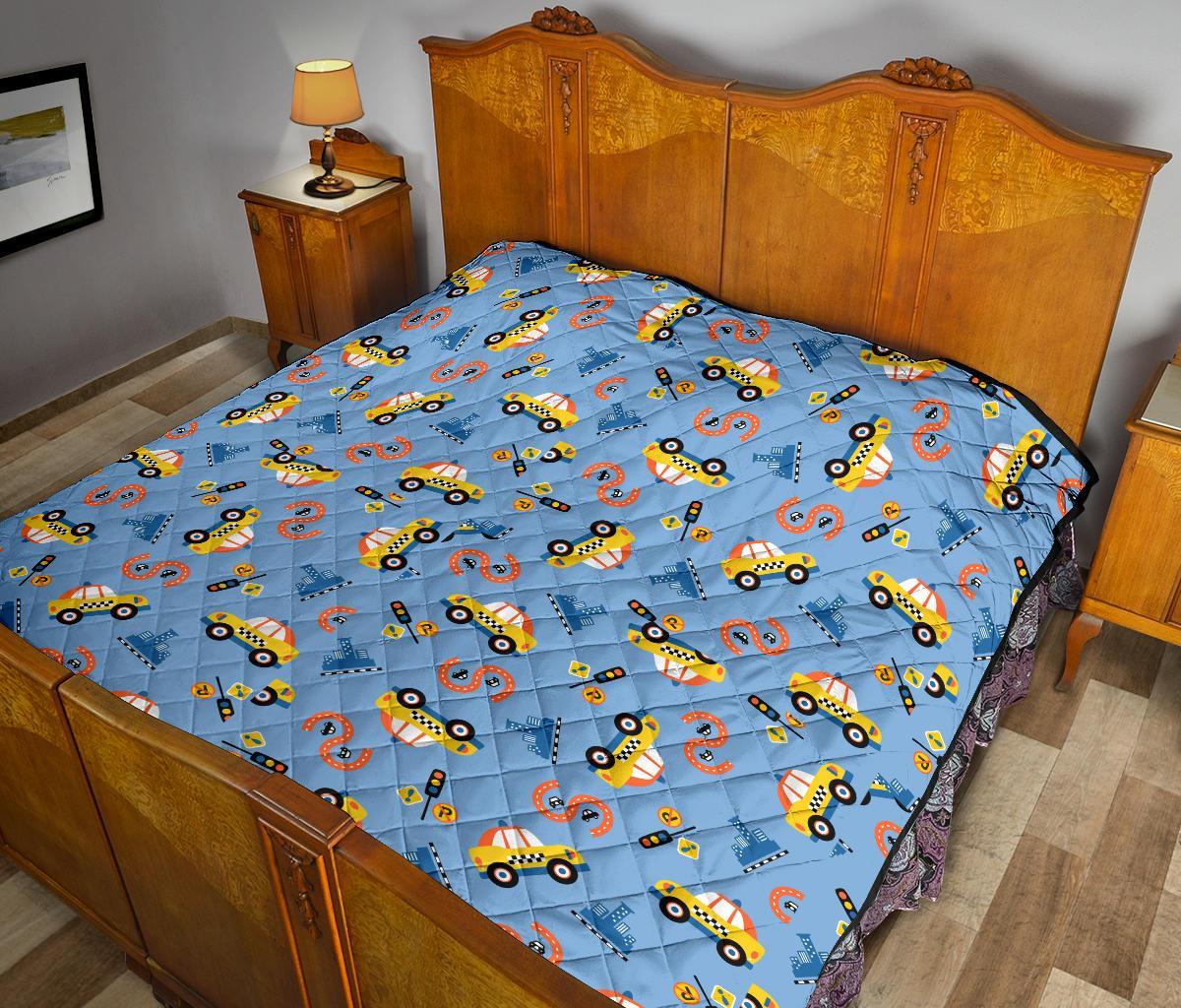 Taxi Car Print Pattern Quilt-grizzshop