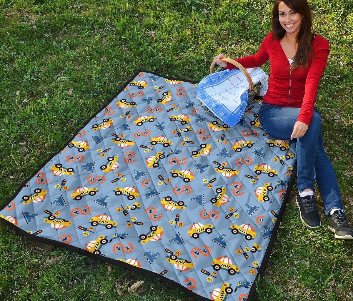 Taxi Car Print Pattern Quilt-grizzshop