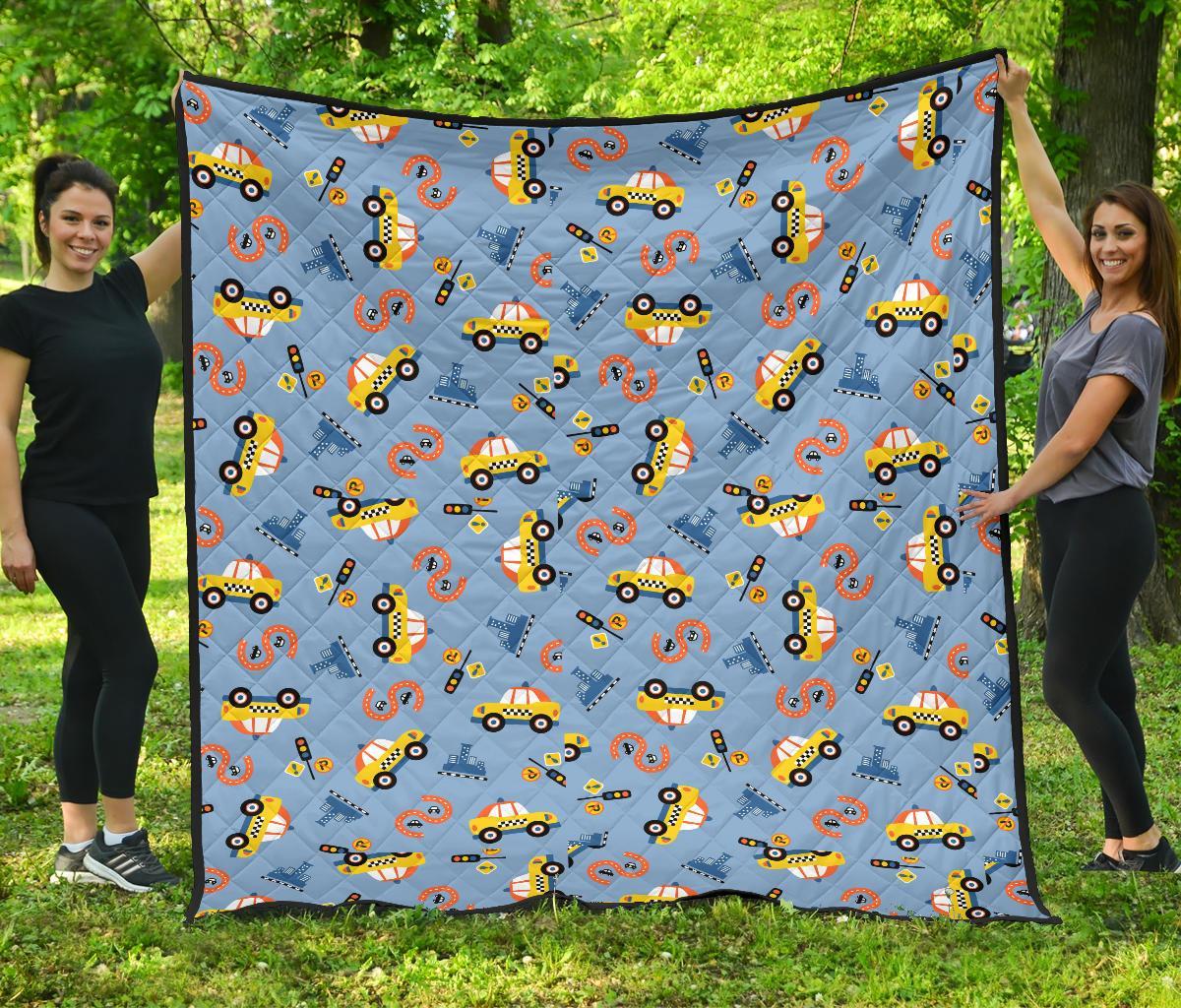 Taxi Car Print Pattern Quilt-grizzshop