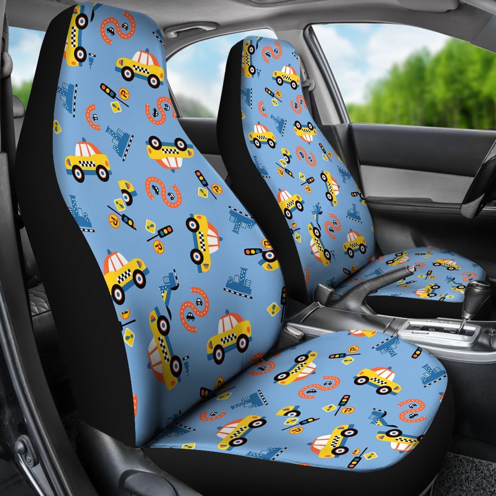 Taxi Car Print Pattern Universal Fit Car Seat Covers-grizzshop