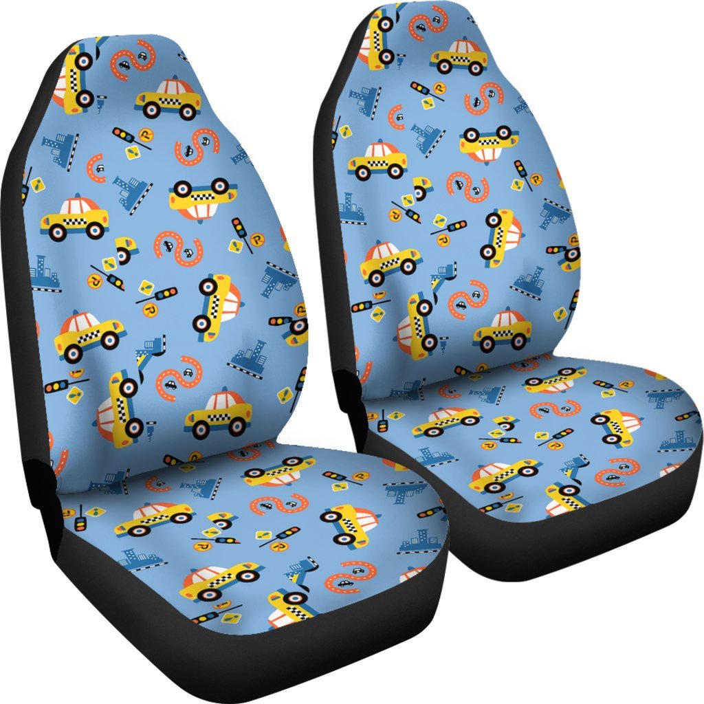 Taxi Car Print Pattern Universal Fit Car Seat Covers-grizzshop