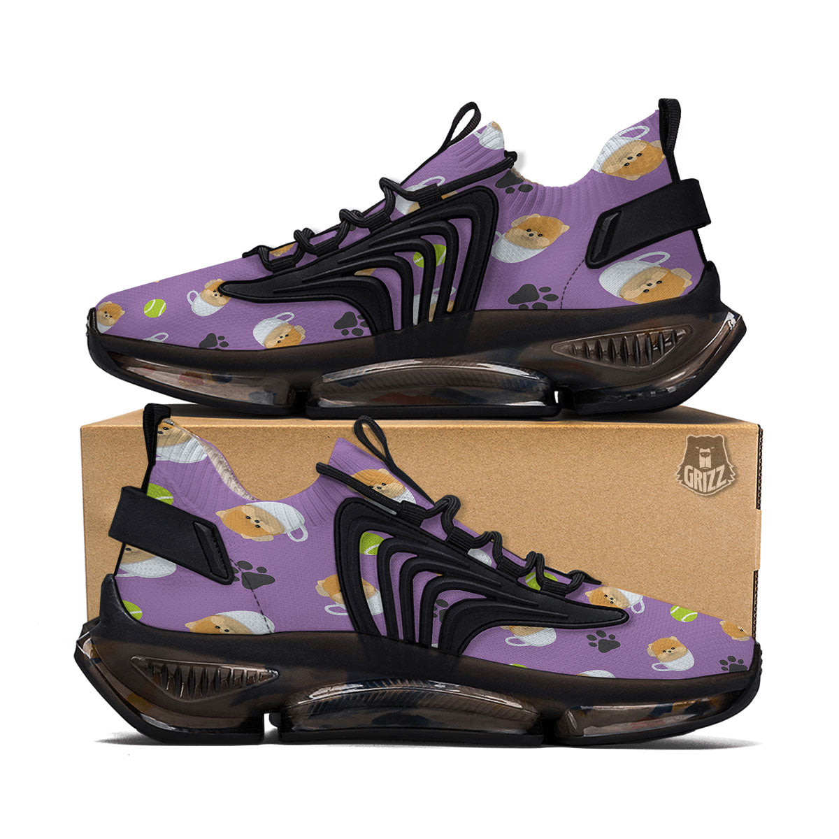 Tea Cup Pomeranian Print Pattern Black Gym Shoes-grizzshop