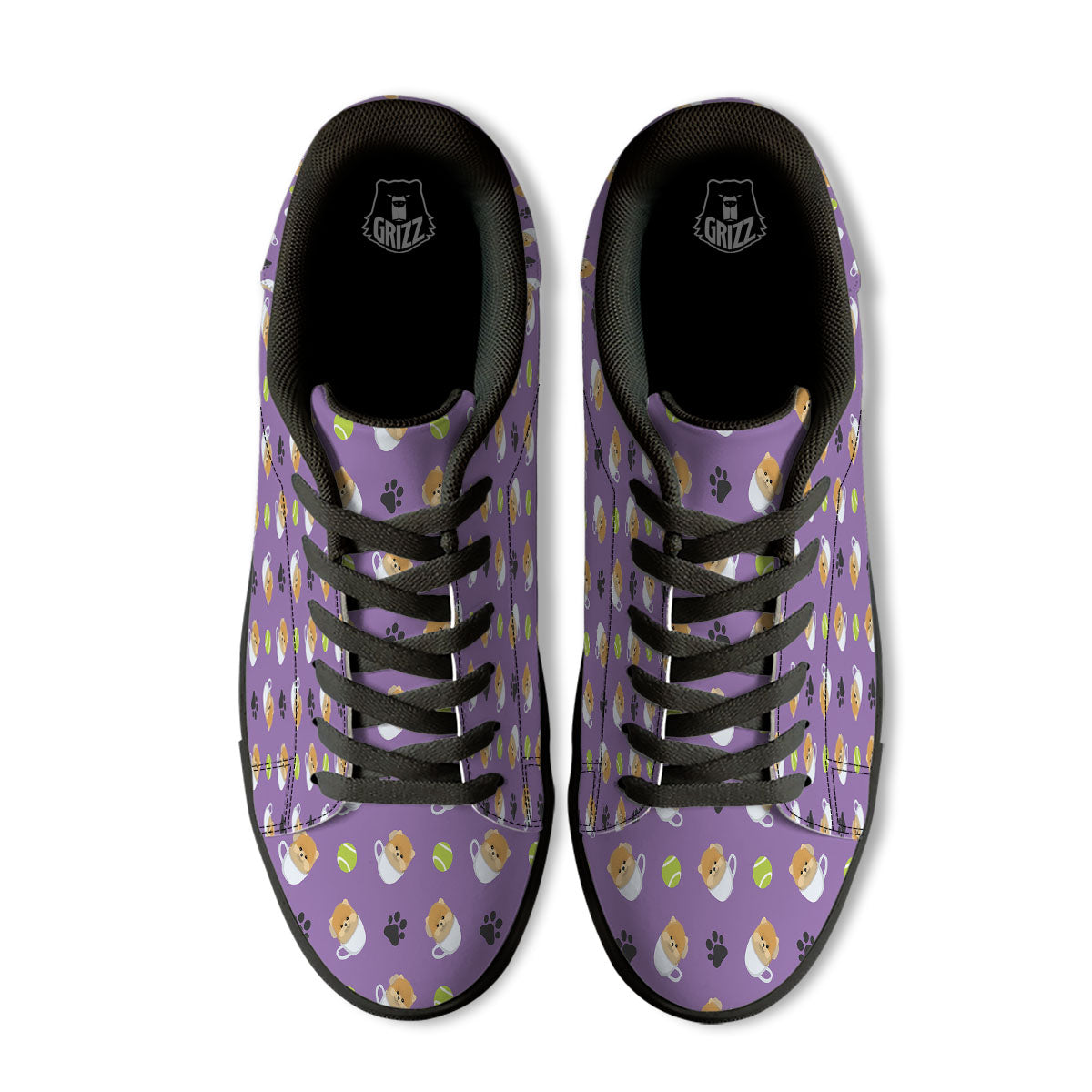 Tea Cup Pomeranian Print Pattern Black Low Top Sneakers-grizzshop