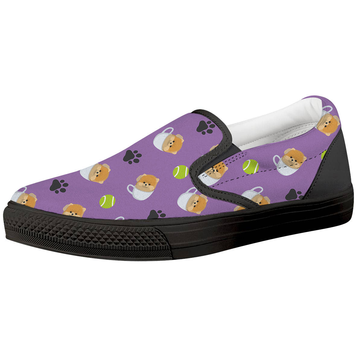 Tea Cup Pomeranian Print Pattern Black Slip On Shoes-grizzshop