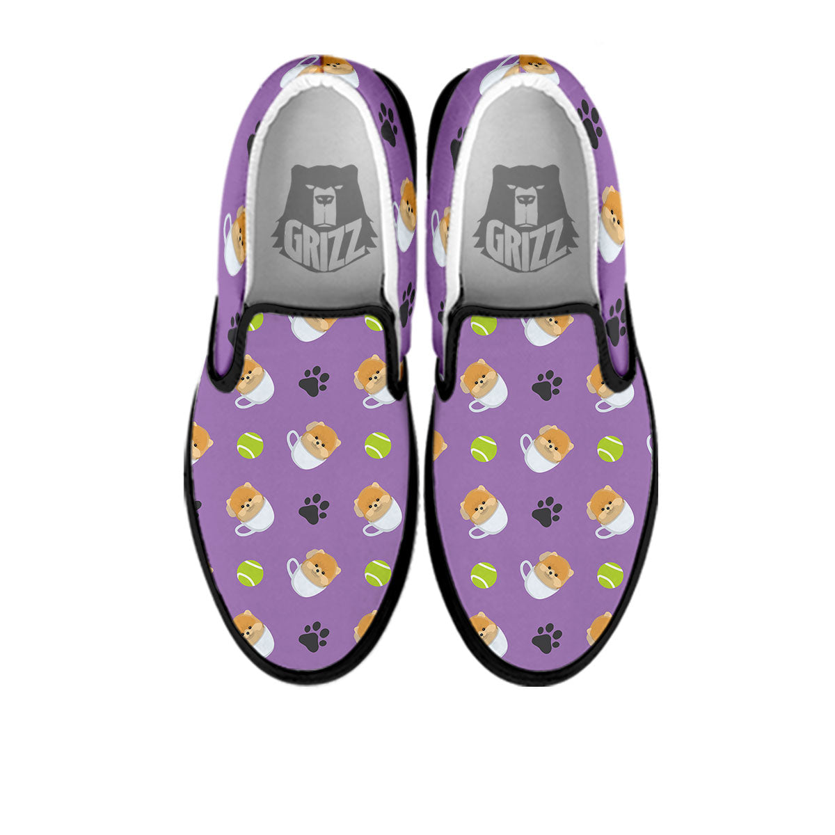 Tea Cup Pomeranian Print Pattern Black Slip On Shoes-grizzshop