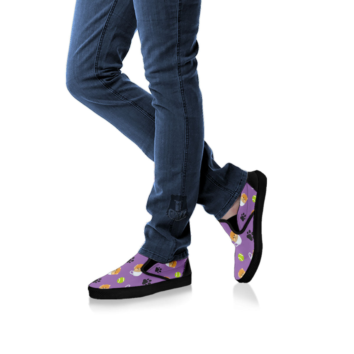 Tea Cup Pomeranian Print Pattern Black Slip On Shoes-grizzshop
