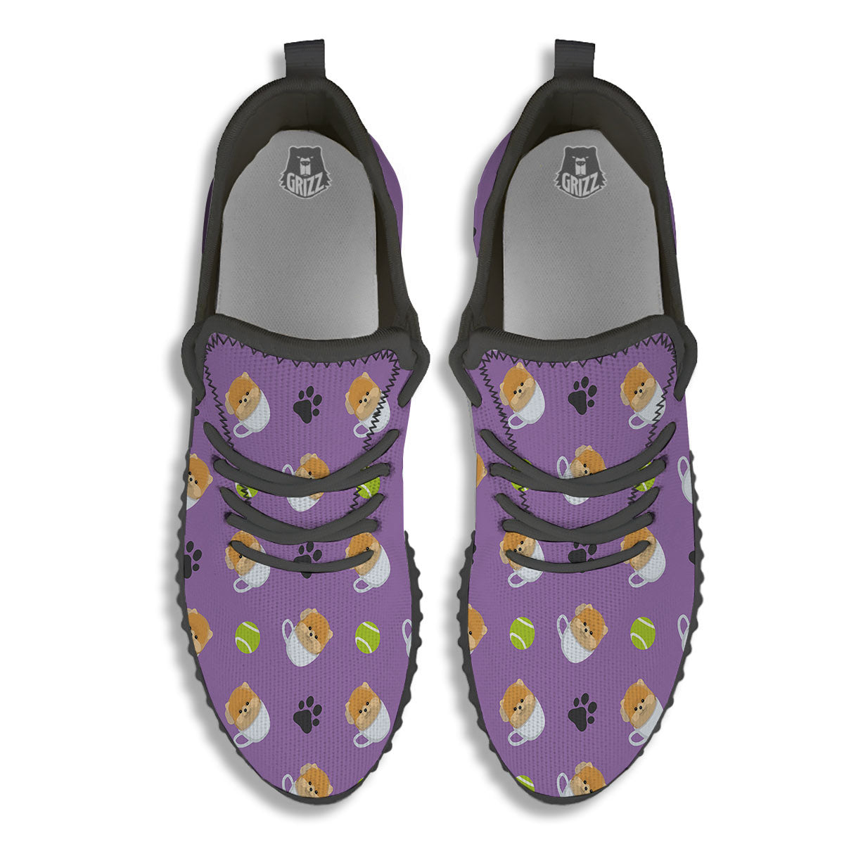 Tea Cup Pomeranian Print Pattern Black Walking Shoes-grizzshop
