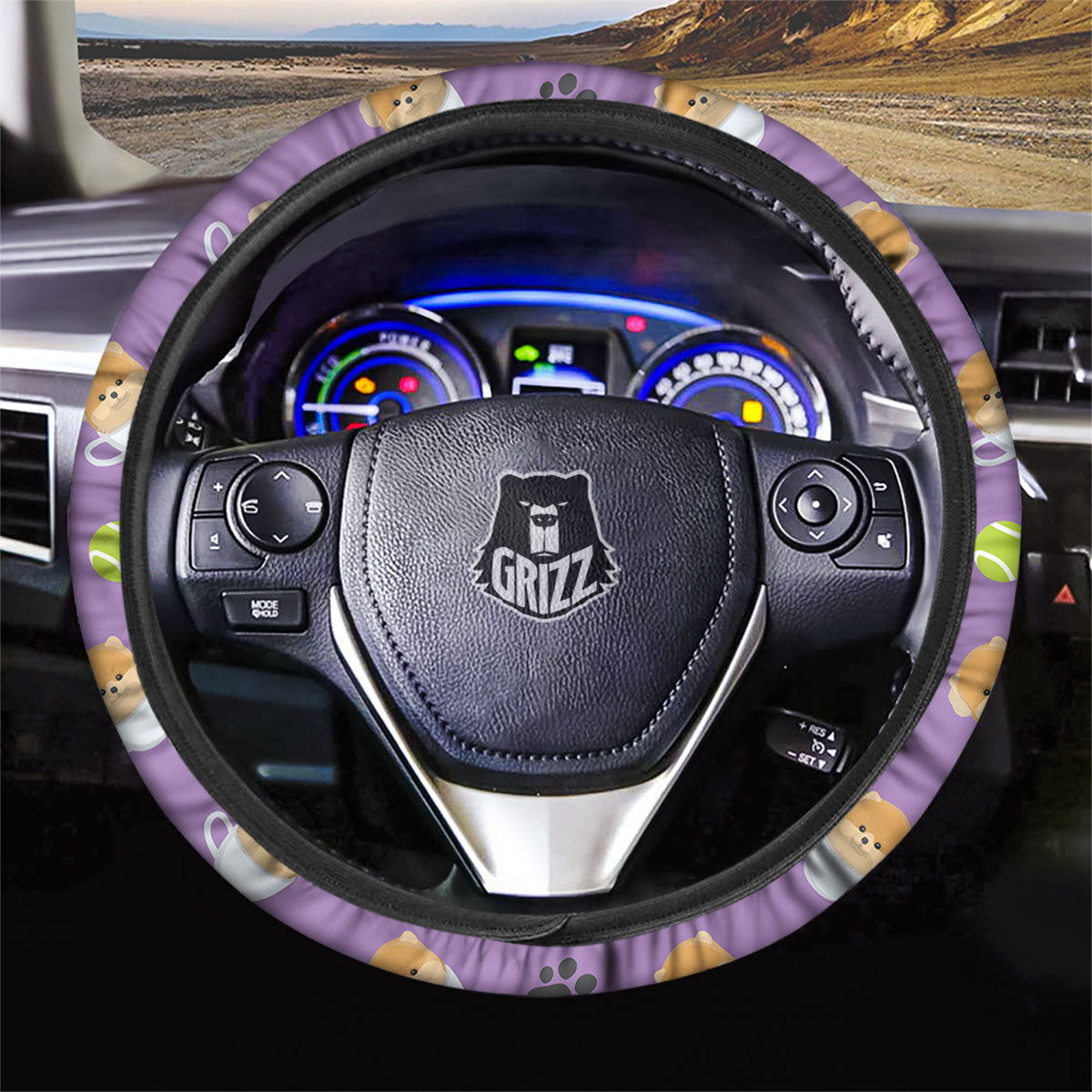 Tea Cup Pomeranian Print Pattern Car Steering Wheel Cover-grizzshop