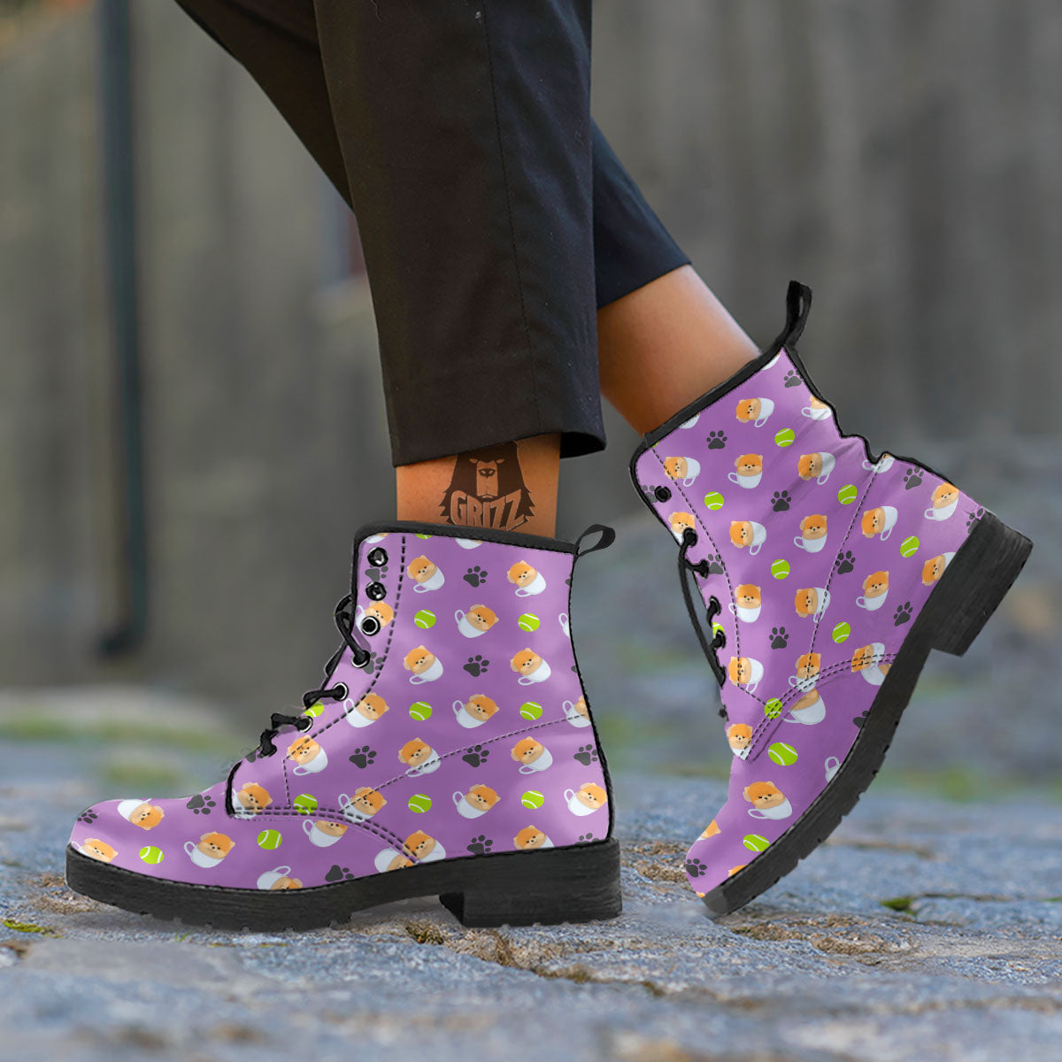 Tea Cup Pomeranian Print Pattern Leather Boots-grizzshop