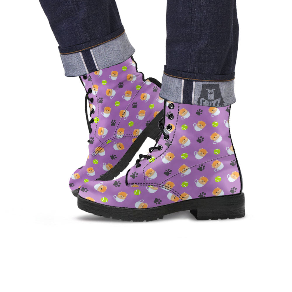 Tea Cup Pomeranian Print Pattern Leather Boots-grizzshop
