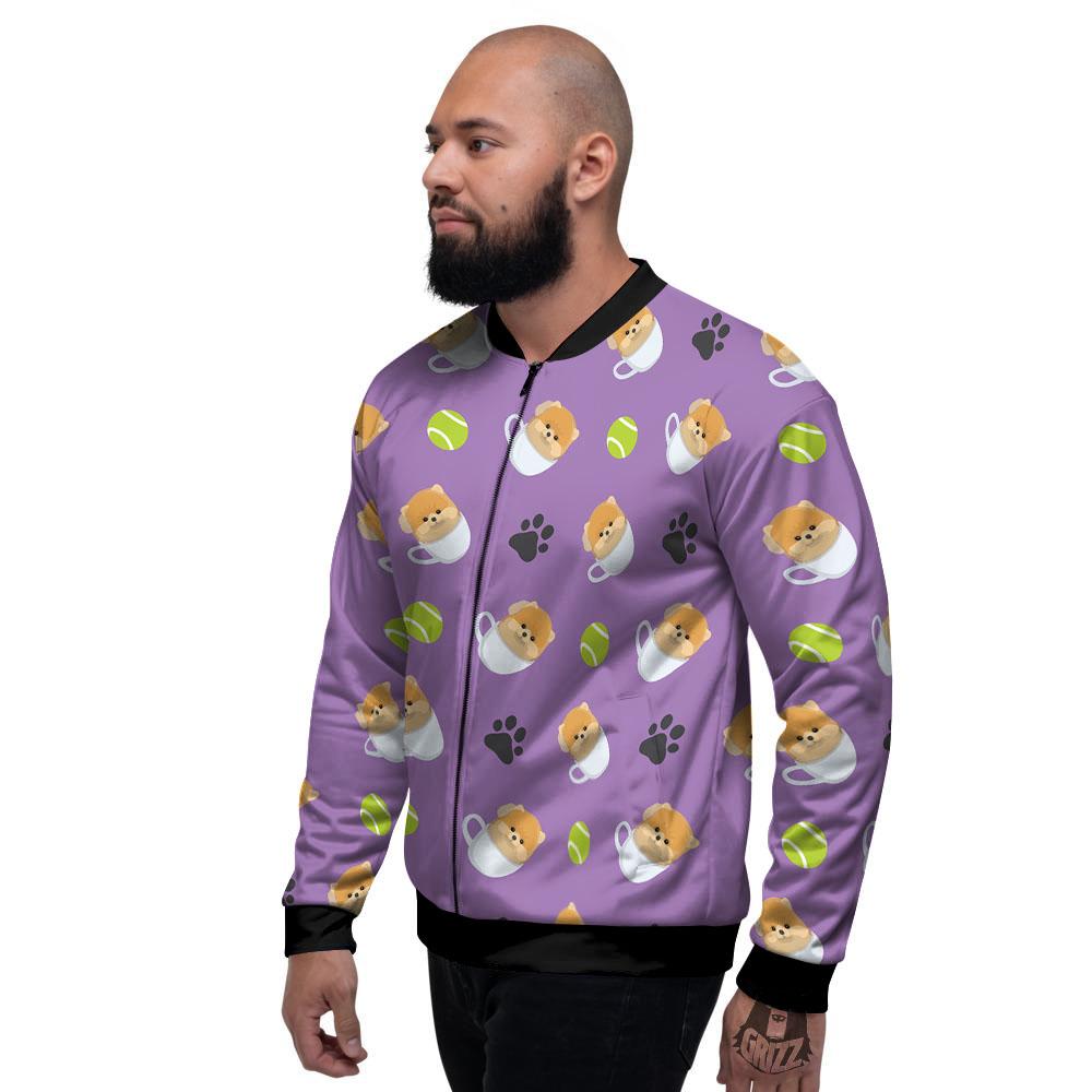 Tea Cup Pomeranian Print Pattern Men's Bomber Jacket-grizzshop