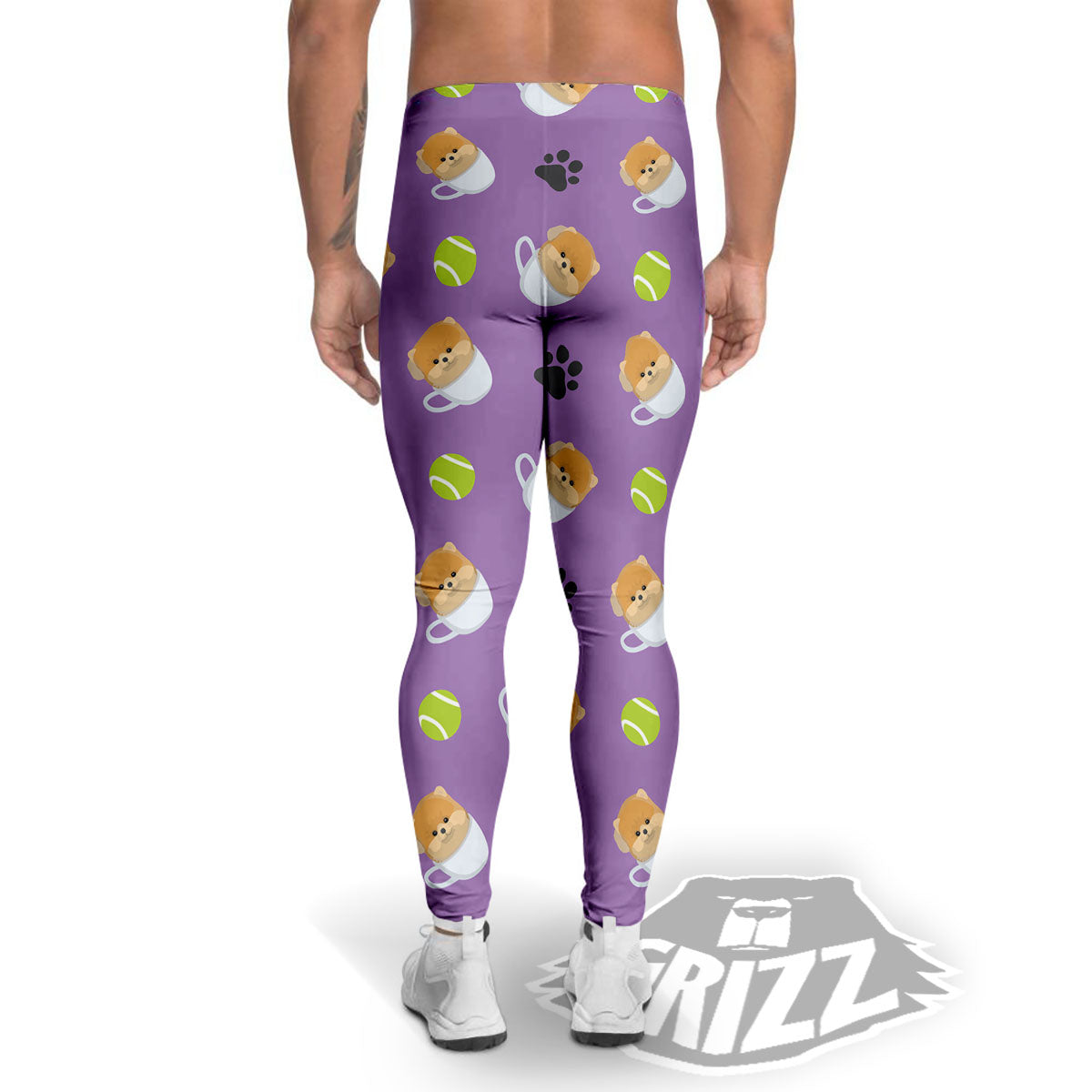 Tea Cup Pomeranian Print Pattern Men's Leggings-grizzshop