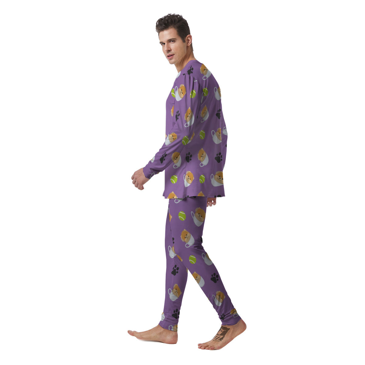 Tea Cup Pomeranian Print Pattern Men's Pajamas-grizzshop