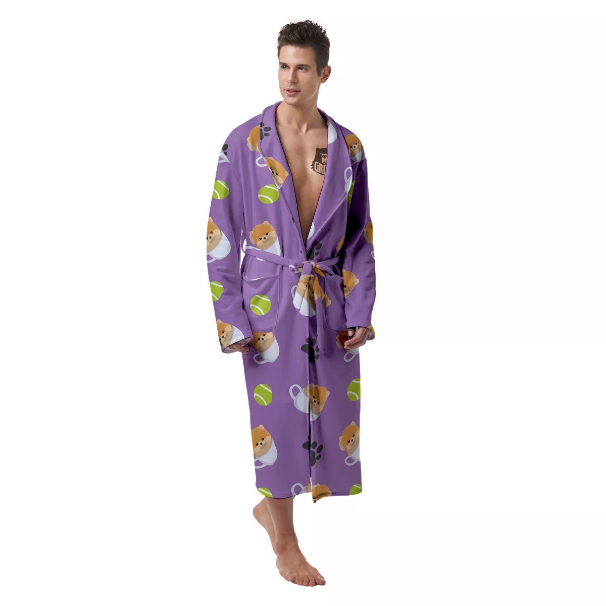 Tea Cup Pomeranian Print Pattern Men's Robe-grizzshop