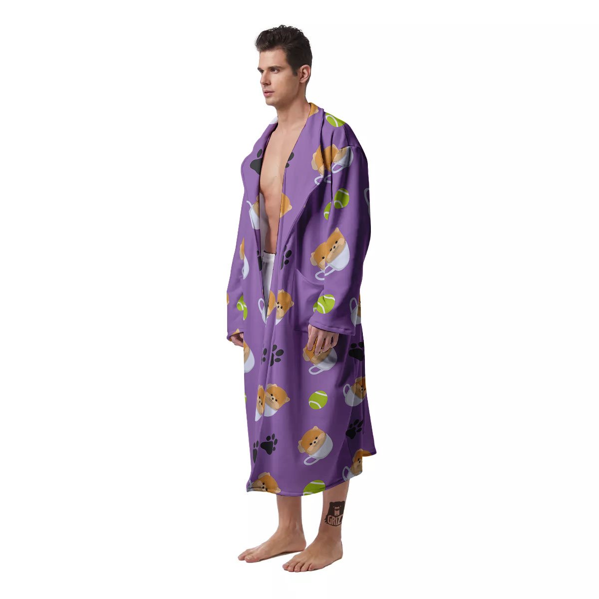 Tea Cup Pomeranian Print Pattern Men's Robe-grizzshop