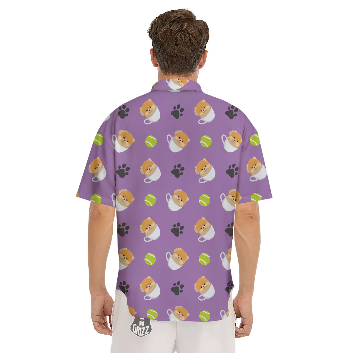 Tea Cup Pomeranian Print Pattern Men's Short Sleeve Shirts-grizzshop