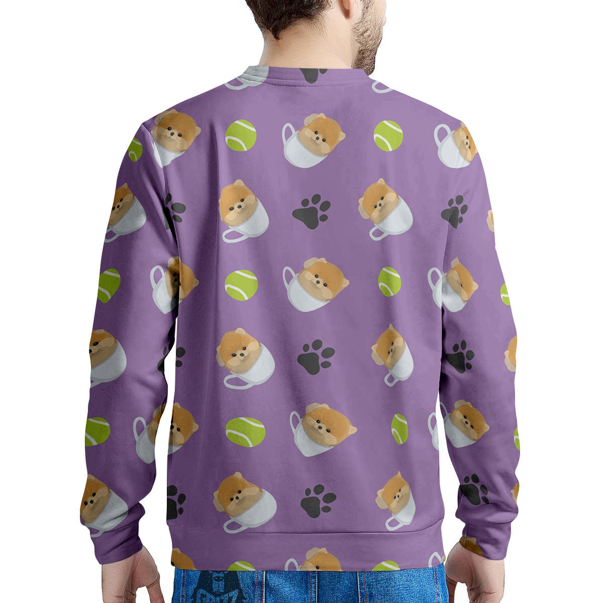 Tea Cup Pomeranian Print Pattern Men's Sweatshirt-grizzshop