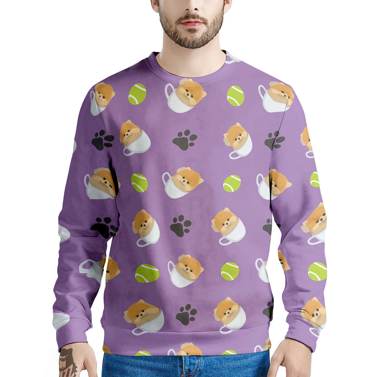 Tea Cup Pomeranian Print Pattern Men's Sweatshirt-grizzshop