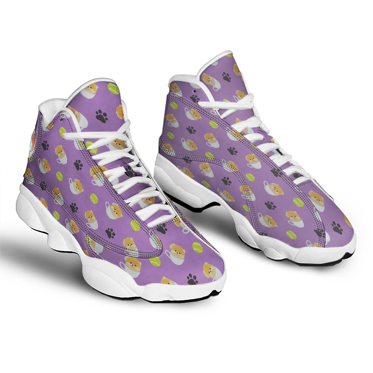 Tea Cup Pomeranian Print Pattern White Basketball Shoes-grizzshop