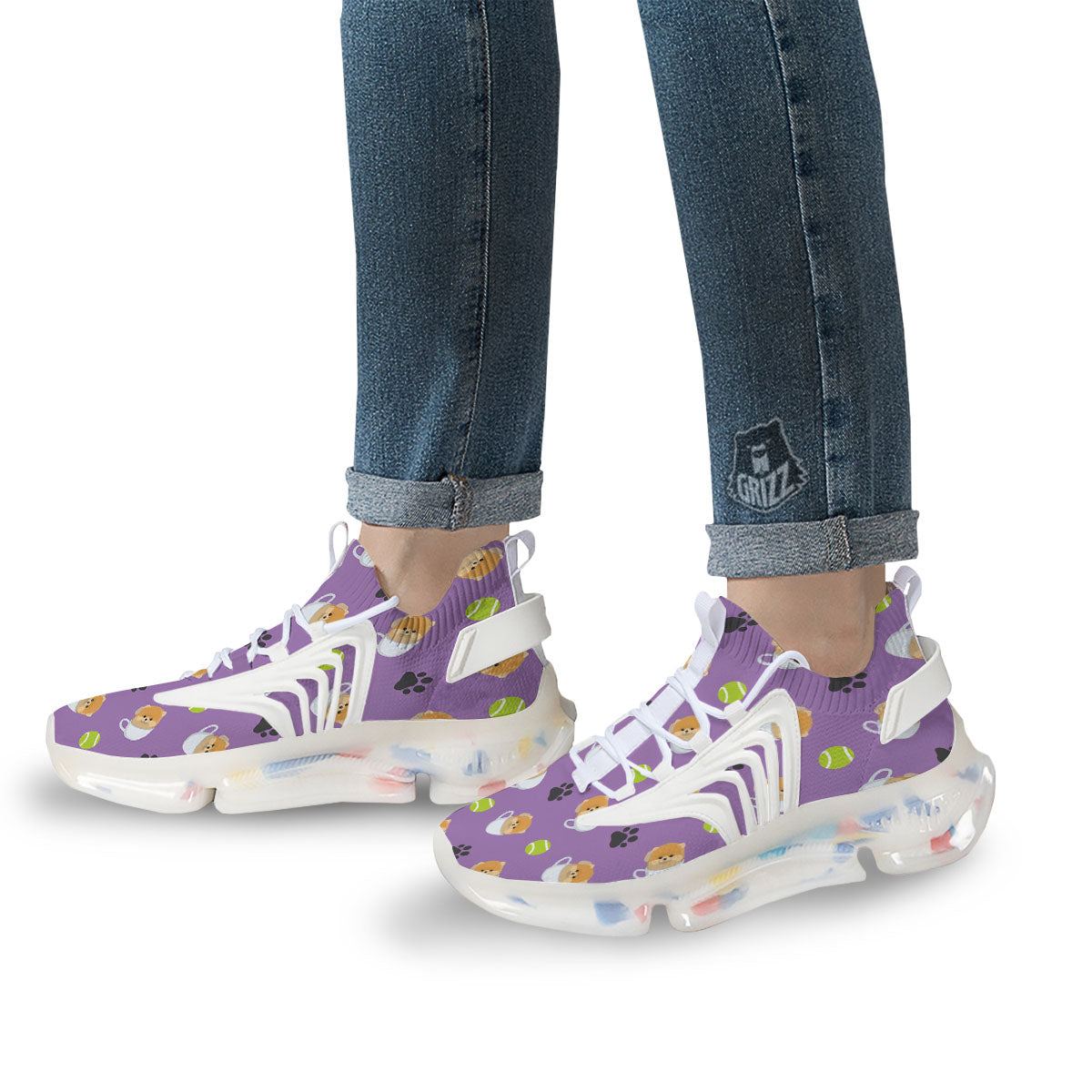 Tea Cup Pomeranian Print Pattern White Gym Shoes-grizzshop