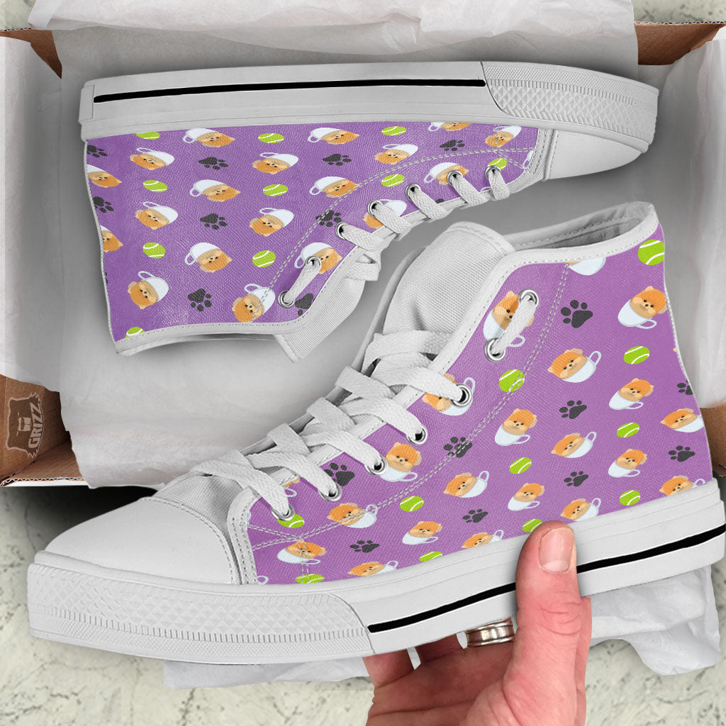 Tea Cup Pomeranian Print Pattern White High Top Shoes-grizzshop