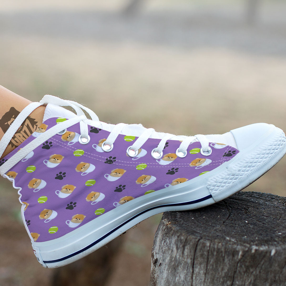 Tea Cup Pomeranian Print Pattern White High Top Shoes-grizzshop