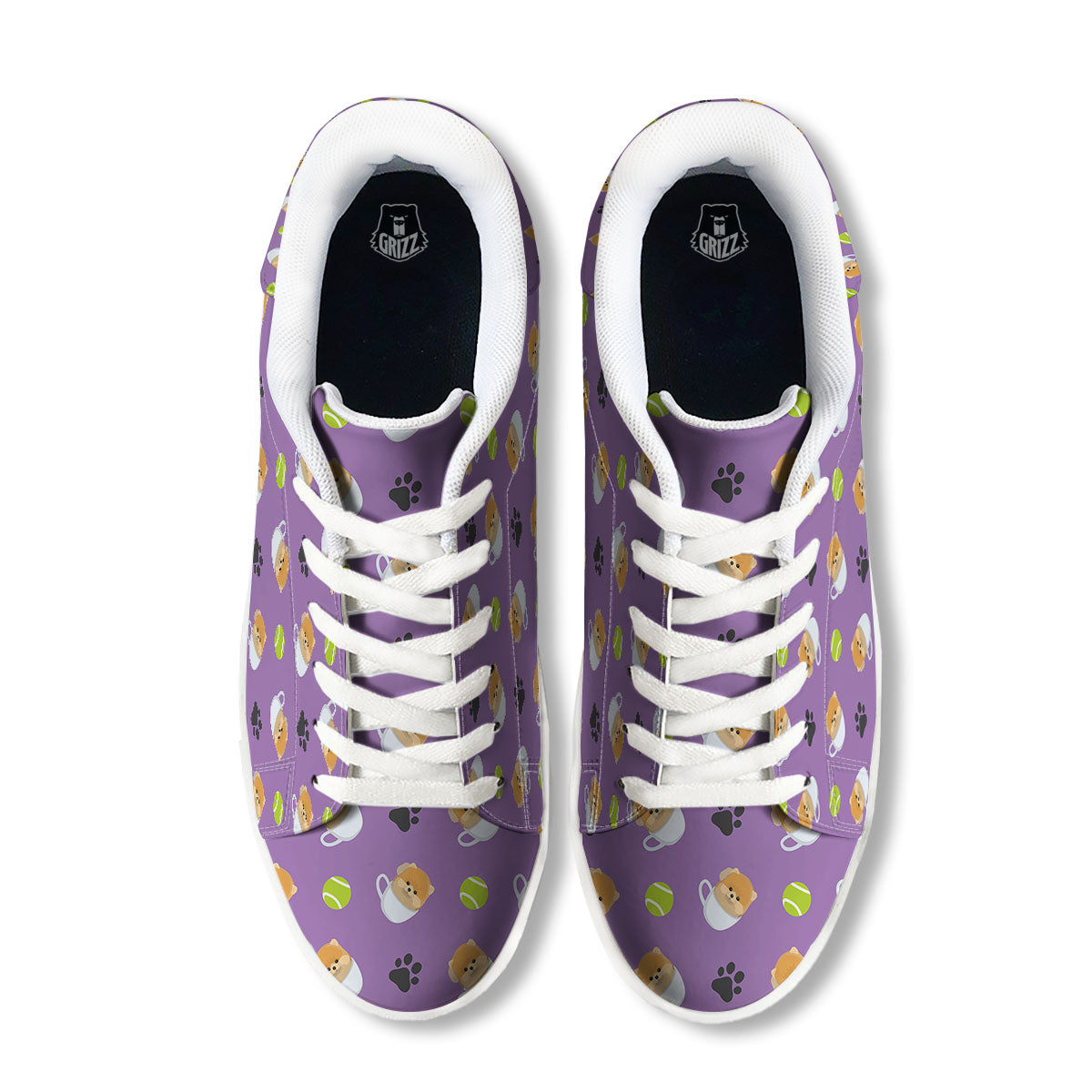 Tea Cup Pomeranian Print Pattern White Low Top Sneakers-grizzshop