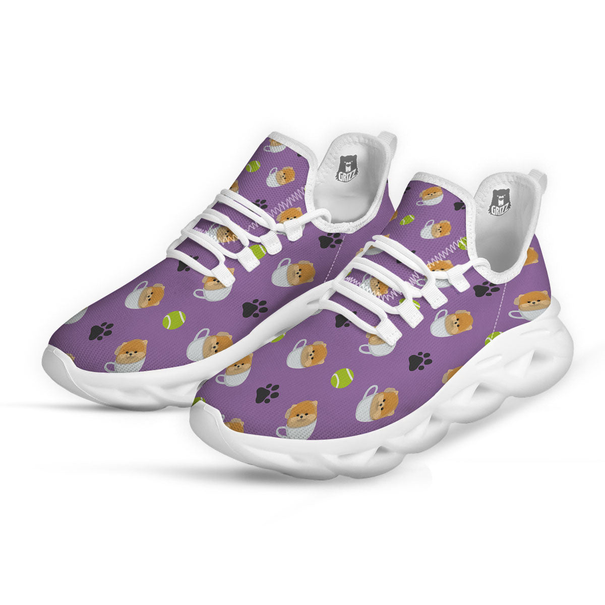 Tea Cup Pomeranian Print Pattern White Running Shoes-grizzshop