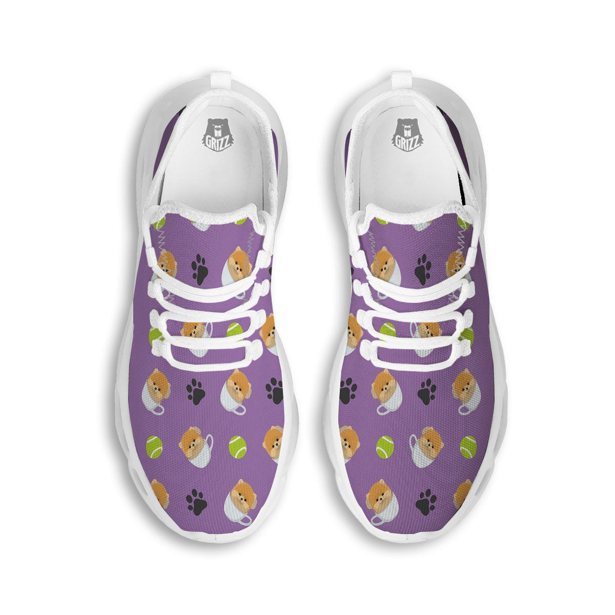 Tea Cup Pomeranian Print Pattern White Running Shoes-grizzshop